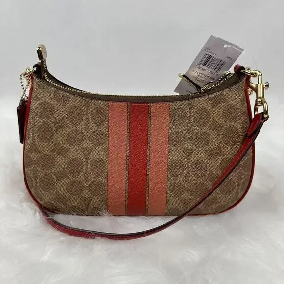 Coach Teri Shoulder Bag In Signature Canvas With Stripe In Tan Multi CAL81 NWT - Picture 2 of 10
